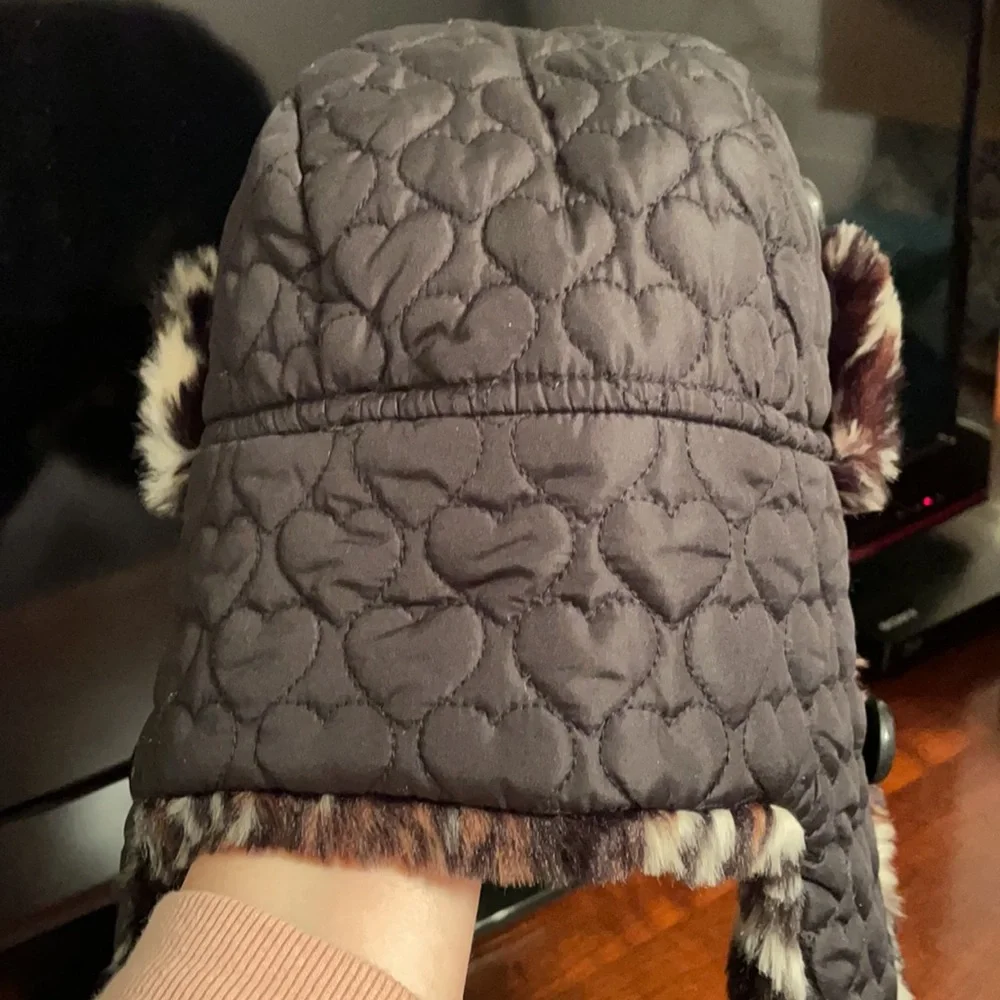 Betsey Johnson Leopard Black Trapper Winter Fur Hat
